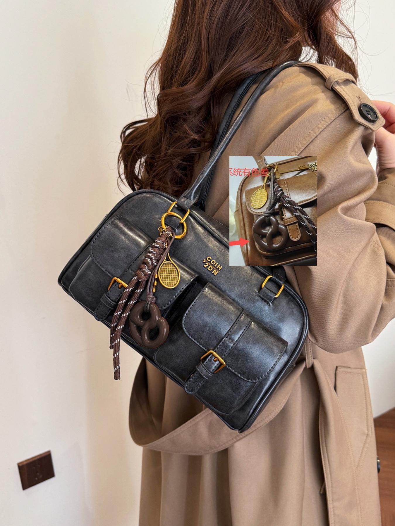 Women's Elegant Solid Color Shoulder Bag, Fashionable PU Leather Bag for Daily Use, Casual Versatile High-quality Daily Commuting Bag, Crossbody Shoulder Bag