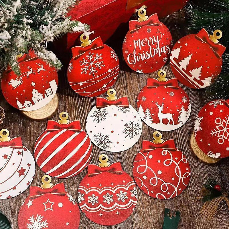 2025 Wooden Christmas Ornaments Hanging Decorations Xmas Ball Pendant DIY Christmas Tree Craft Decor for Home New Year Gifts