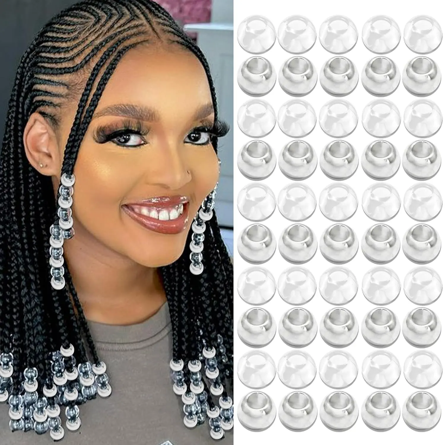 50 count  Hair Beads Loc Dreadlock  Clear Large Beads Braids Accessories Hair Decoration for Women  Making Kit