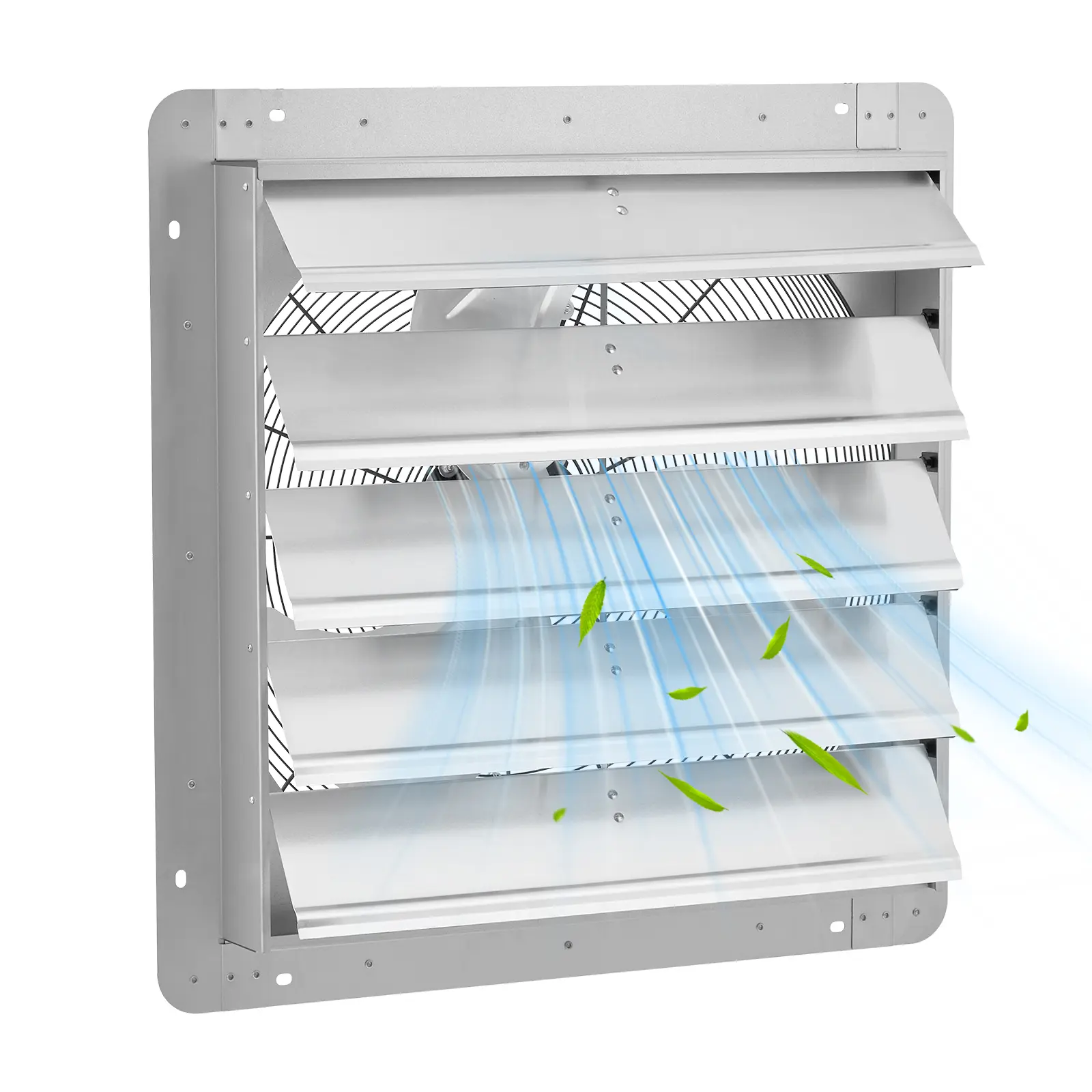 Industrial Wall Mounted Exhaust Fan with Automatic Shutters, 3500 CFM High Velocity Ventilation. Plug & Play, Quiet ≤60dB, Rust-Proof Aluminum Blades. For Garage, Greenhouse, Workshop, Kitchen. 20"/24" Options. Easy Install