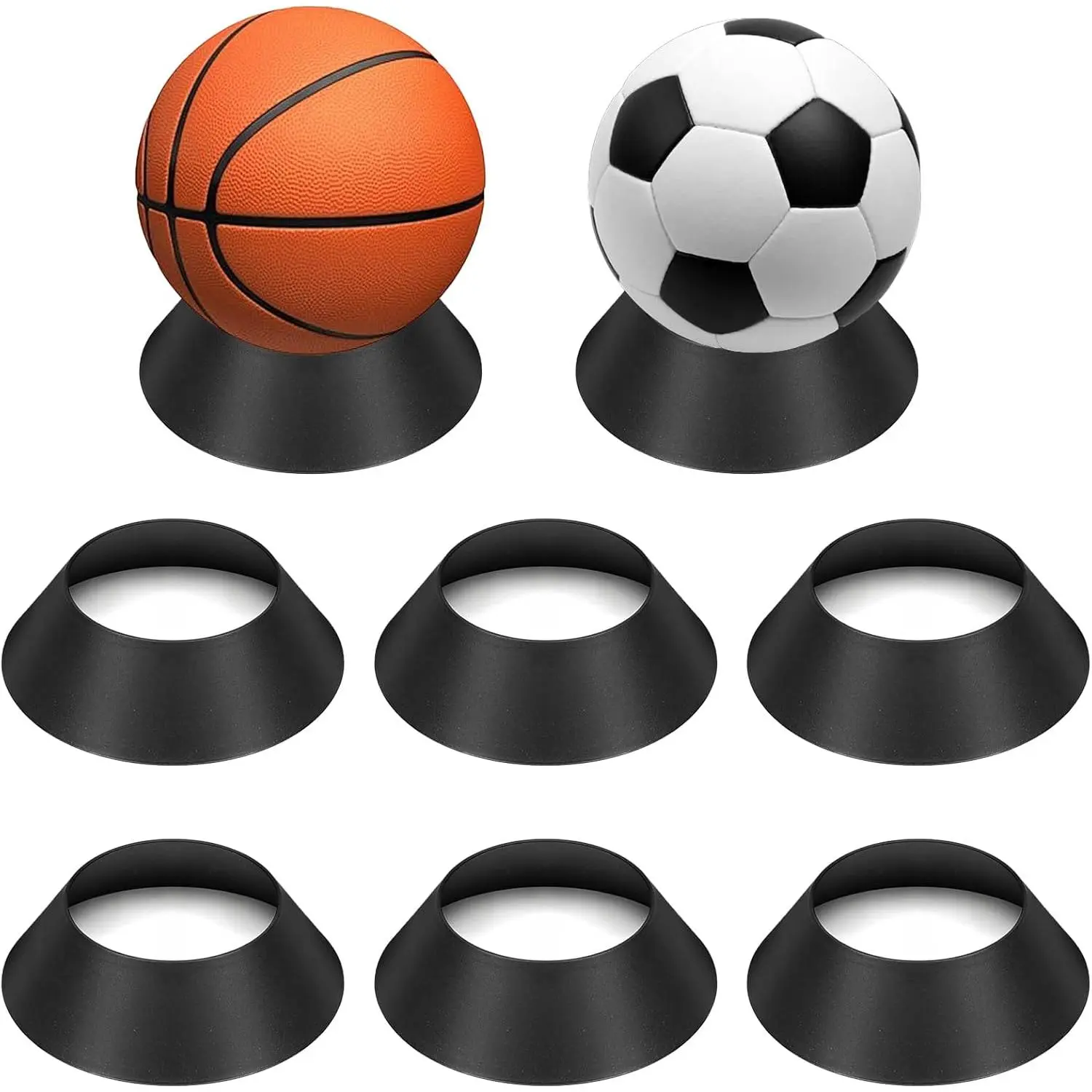 6-Count Durable Ball Display Stand Organiser - Lightweight Modular Stack Default Storage Rack for Basketball, Soccer, Football, Volleyball - Indoor Outdoor Pedestal Holder