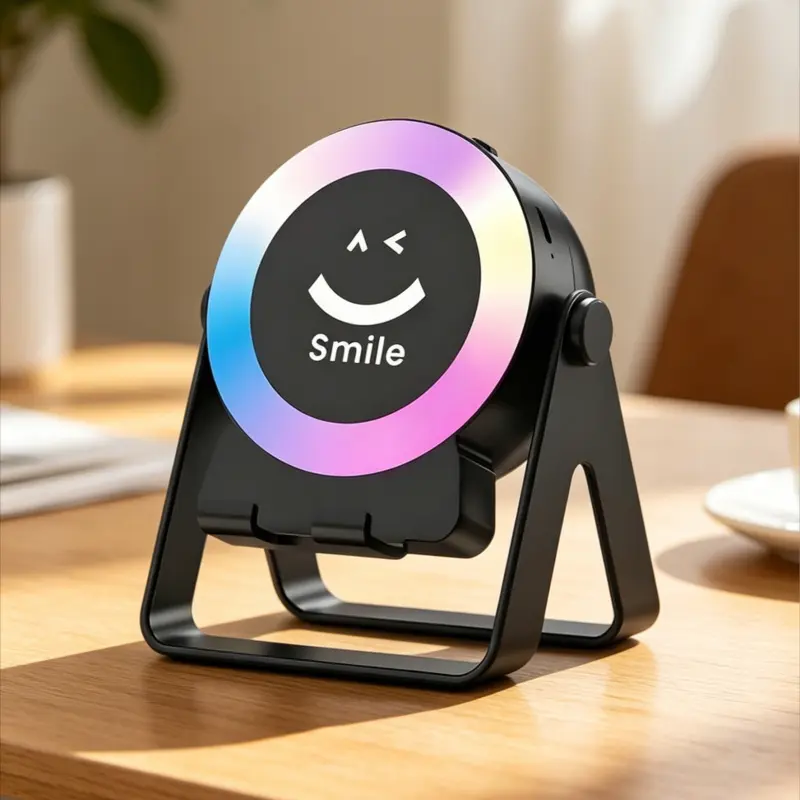 Smile Bluetooth Speaker Phone Stand with RGB Light, 4 in 1 Smart Wireless Induction Speaker Stand Featuring Colorful Ambient Light Design, 360° Adjustable Phone & Tablet Desk Holder, Home Office Electronic Accessories for Relaxing Ambience