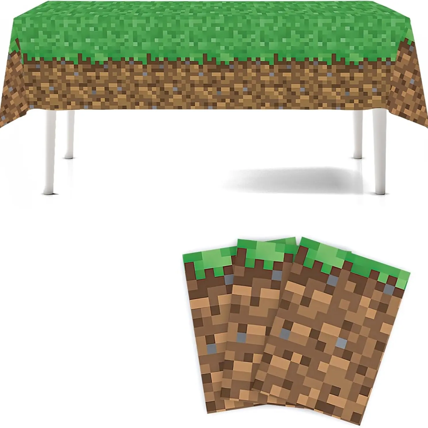 Pixel Miner Table Cover (Pack of 2) - 51.2"x86" L - Gamer Party Supplies, Mining Craft Party Decorations