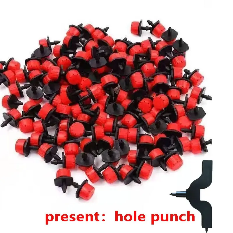 Plastic Adjustable Flow Red Cap 8-Hole Outlet Irrigation Nozzle, Slip-On Flexible Hose Drippers for Flower Pot & Garden Flower Pot Irrigation, 4mm Inner Diameter Hose Compatible, Installable via Hole Puncher, Compatible With 4Mm Inner Diameter Hose