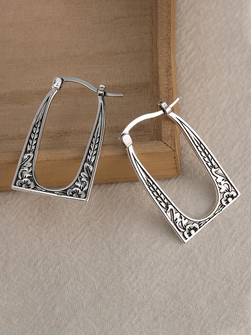 Vintage Texture Metal Design Hoop Earrings, 2024 New Style Boho Style Jewelry for Women Girlfriend Gifts, Classic Fashion Accessories for Daily Wear