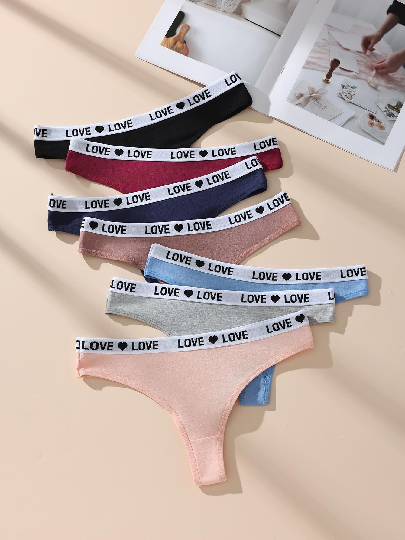 5/7 Pack Hotcom Women's Low Waist Thong Panties Cotton Spandex Love Heart Waistband Comfortable Breathable Invisible Underwear FallFreshness Outdoorfun SpringStatements