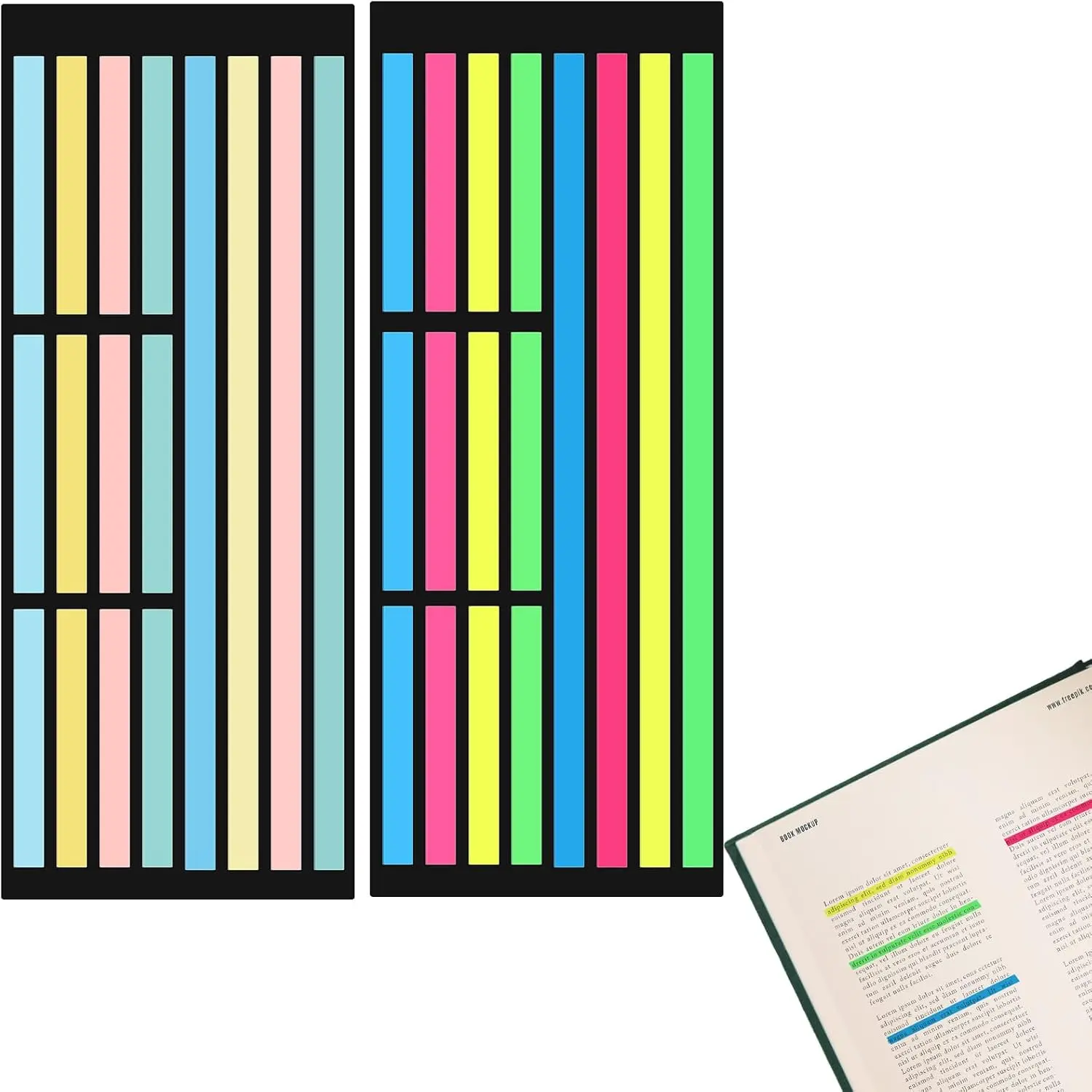 Removable Highlighter Tape Strips, Transparent Sticky Page Markers Tabs, Fluorescent Neon Index Tabs for Books,  Study, Office School Supplies