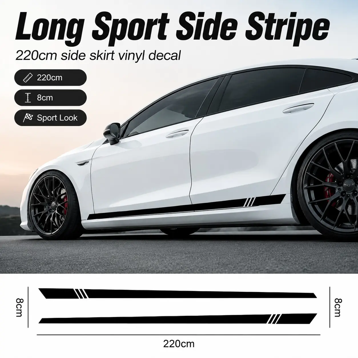 Transform Your Car's Side Profile in 5 Mins! 2PCS 220cm Racing Stripe Side Skirt Decal Kit | Waterproof Vinyl, Clean Edge, DIY Easy Apply | Fits Sedan Wagon EV #CarTok #SideSkirtMod #AutoGlowUp