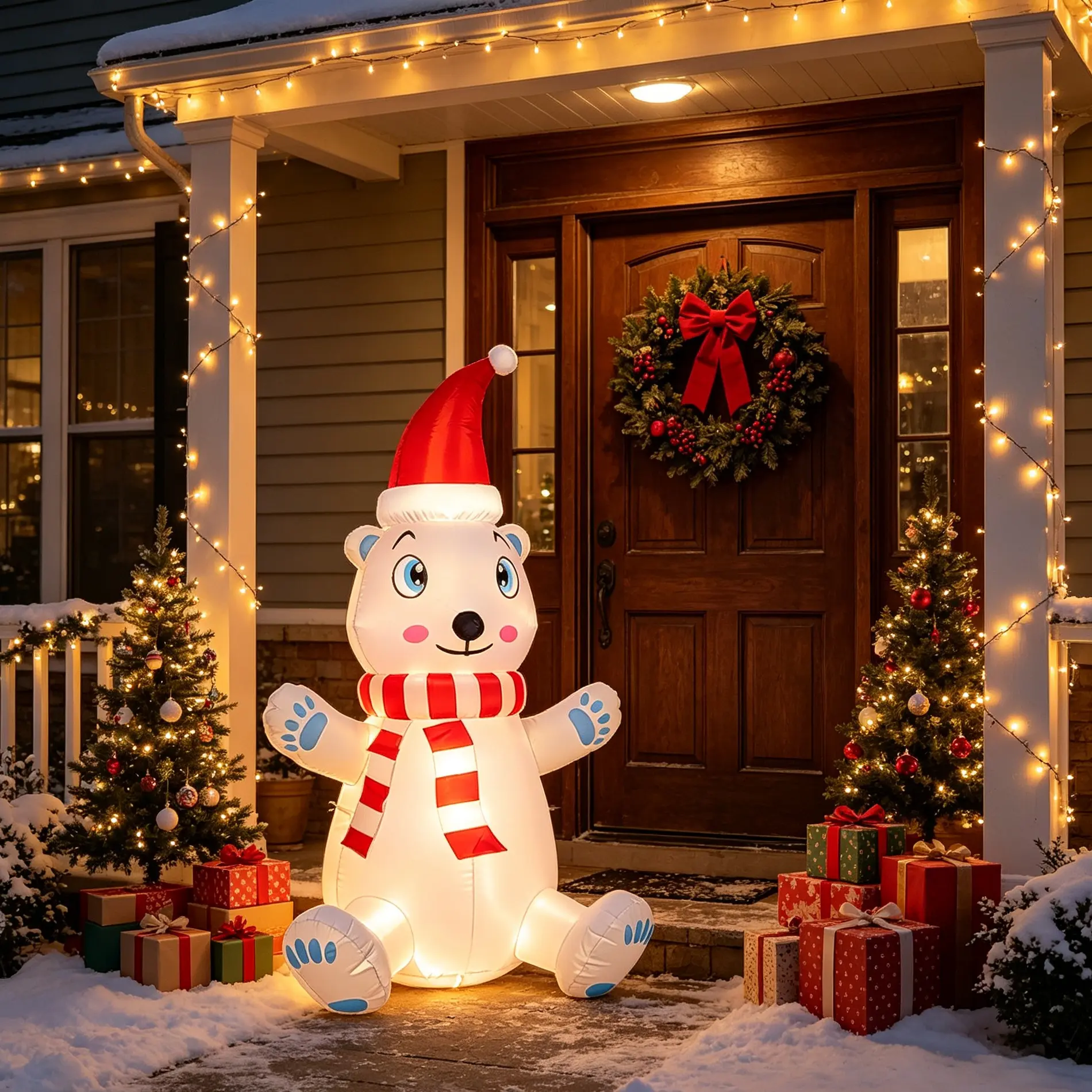 Christmas Inflatable Polar Bear Decoration, LED Light Outdoor Garden Ornament, Waterproof Durable Material, Easy Setup, Perfect for Parties