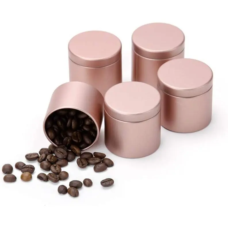 Small Tin Can Box with  Canister for Coffee  Candy Storage Loose Leaf  Tin Containers Storage 5 count (Black, S)