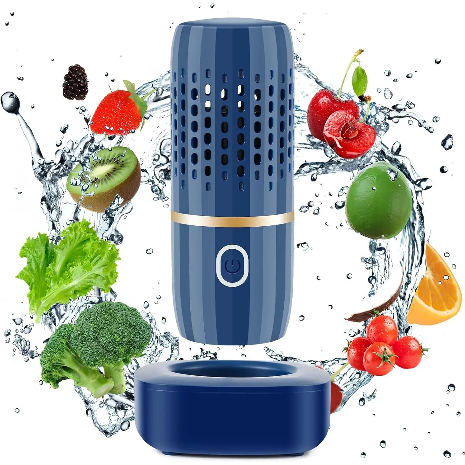 Capsule-Shape Fruit & Vegetable Purifier Cleaner Device - OH-Ion Purification Technology to Purify Food, Clean Veggies, Grains, Rice - Blue Home Supply Party Gift
