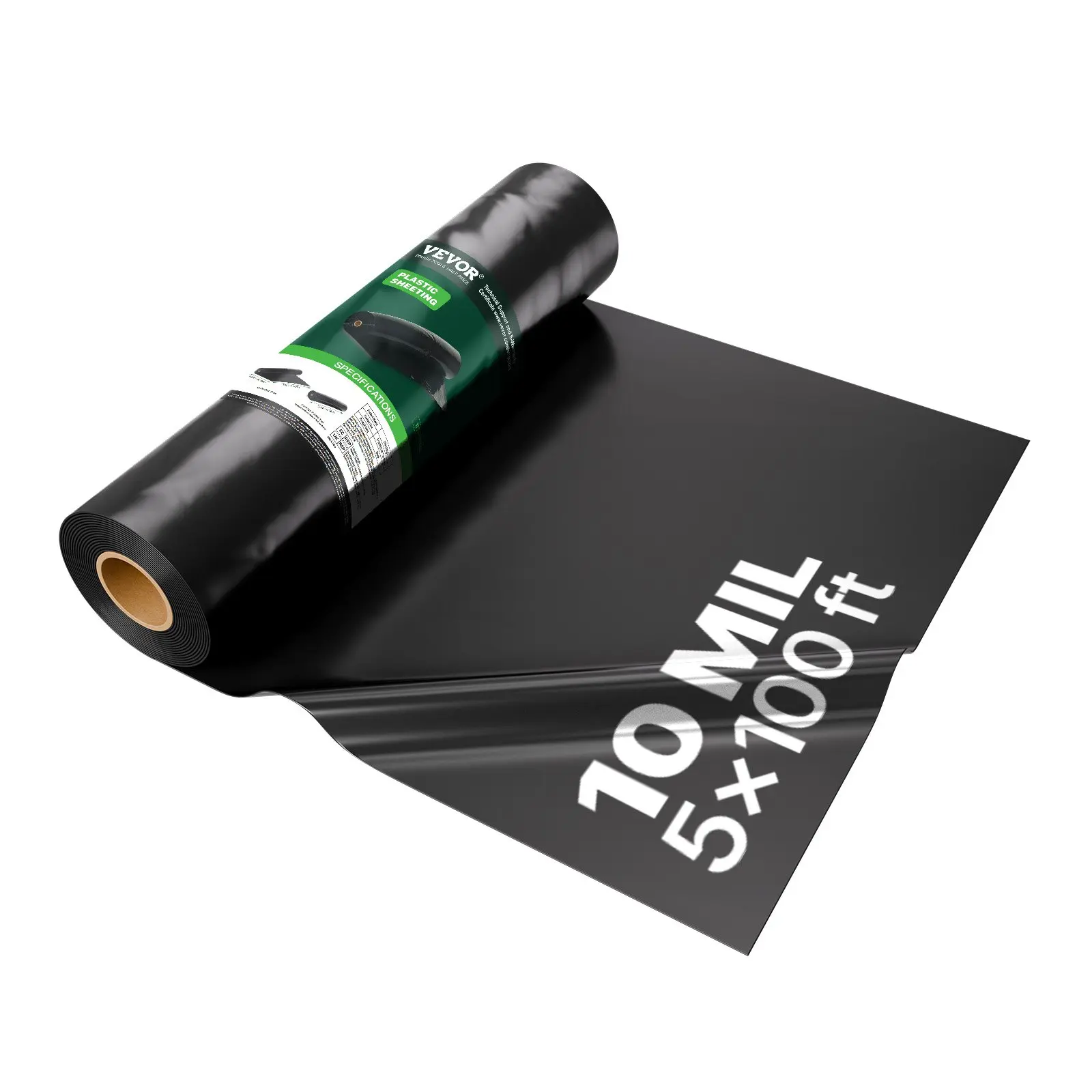 【toolupgrade】VEVOR 10 Mil Plastic Sheeting Heavy Duty 5' x 100', Thick Plastic Sheeting Roll, Plastic Drop Cloth Painters Tarp, Polyethylene Covering for Crawl Space Vapor Barrier, Multi-Purpose, Black