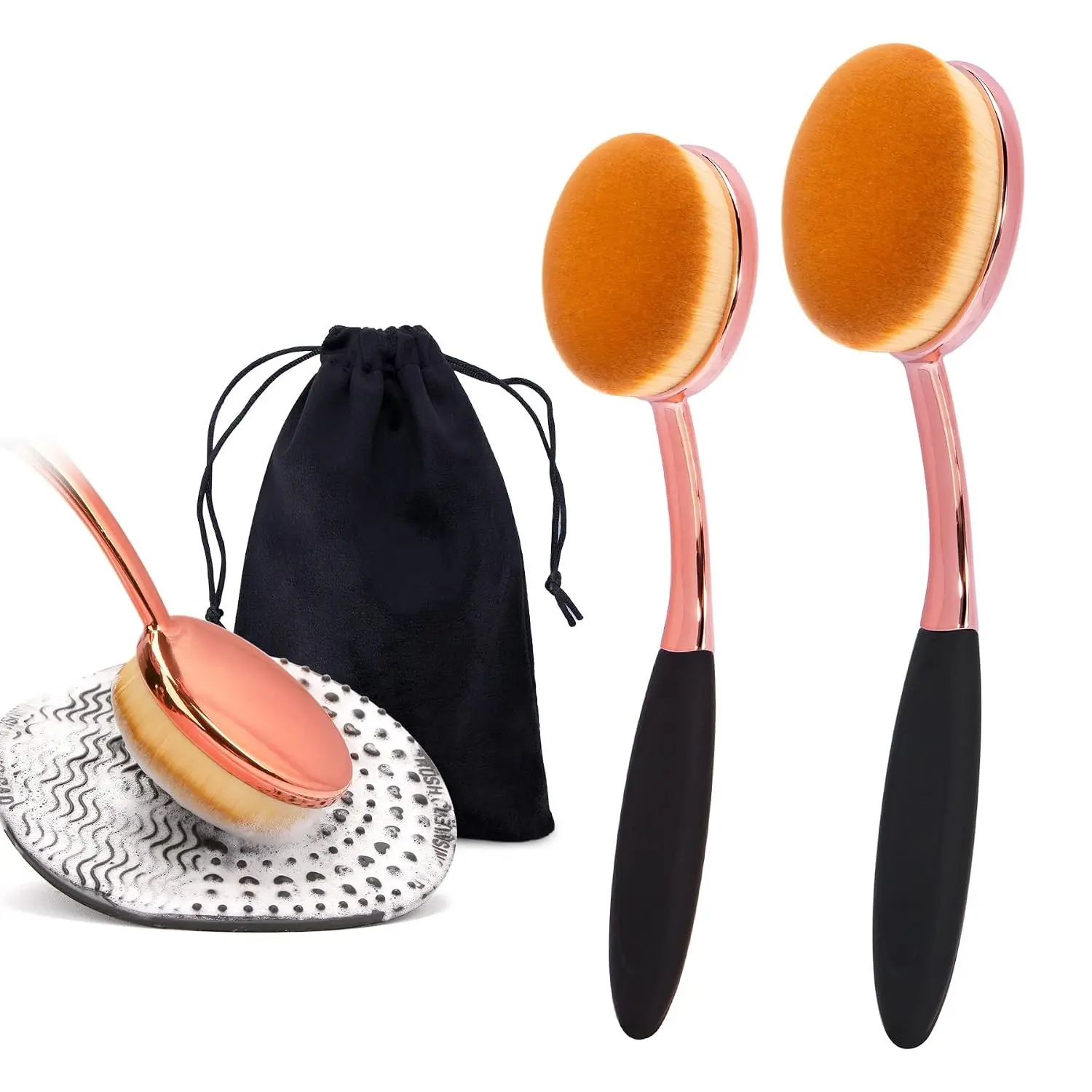 Sunscreen Brush Set - Sunblock Applicator for Kids, Adults, Child-Safe for Face and Body, Sun Lotion Applicator Sun Cream Brush with Cleaning Mat Travel Size (2 Pack) (Rose Gold)