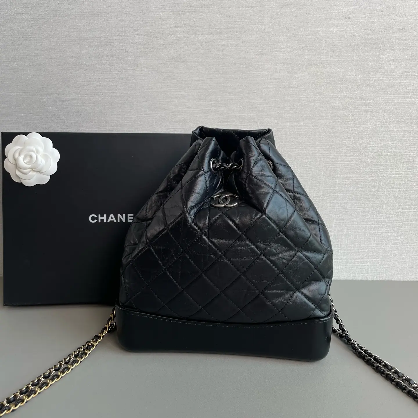 Pre-owned Chanel Gabrielle Black Backpack Small Very Good Condition 23 Luxury Bag P07E02025