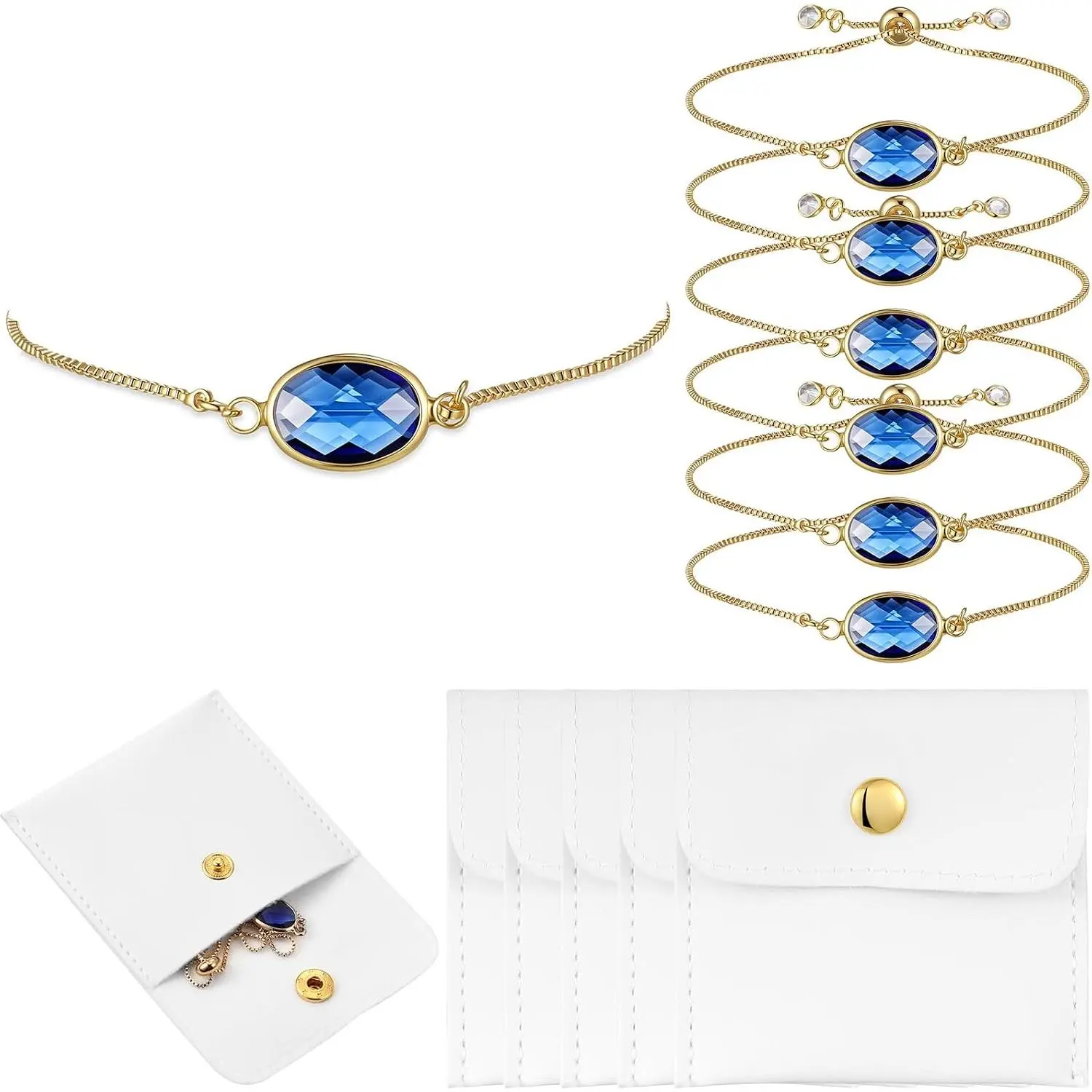 12 count Blue Bridesmaid Bracelets  Chain Wedding Gifts | Adjustable Slider Clasp,  Accent, Includes White Pouches for Gifting, Bridal Party Favors,  Tone Chain