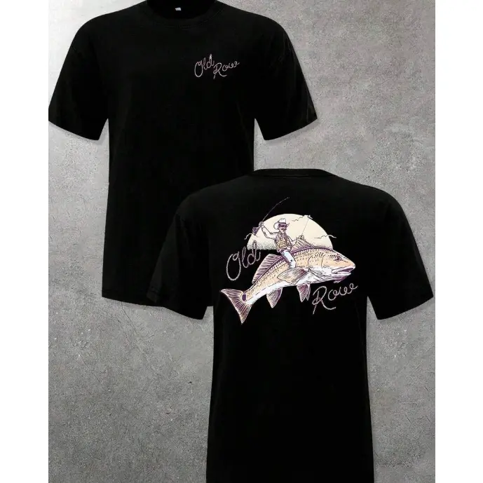 180gMen's Casual Crewneck Old Row T - Shirt - Cowboy Fishing On Bass Graphic, 220g Soft Cotton Summer Tee