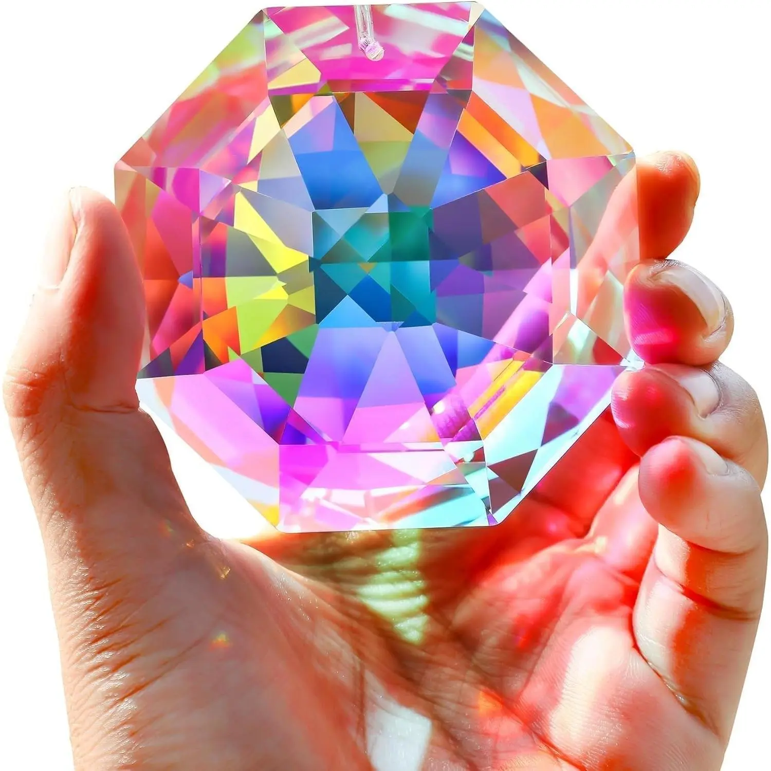 3inch Rainbow Sun Catcher Crystals for Windows AB Colored Large Crystal Octagonal Beads Sun Catcher Prisms Indoor Outdoor Home Garden Hanging Decor Glass Ornaments for Christmas Tree