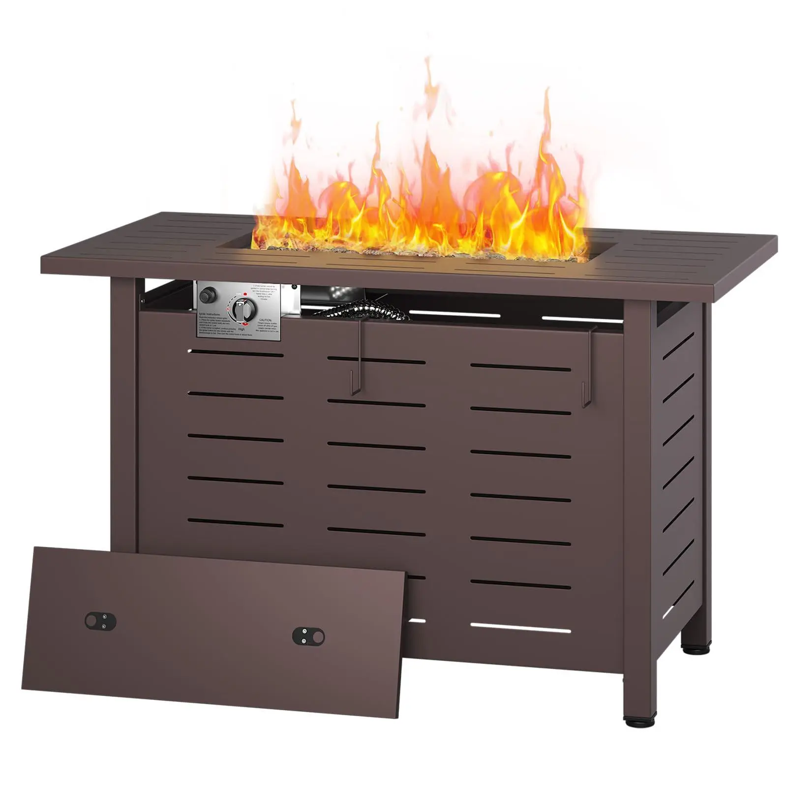 40 inch Propane Fire Pit Table Outdoor - 50,000 BTU Gas Fire Table with Lid & Rocks, Waterproof Cover Metal Clearance Firepit for Patio, Backyard, Deck (Rectangular Steel, 40"/44", Black/Brown)