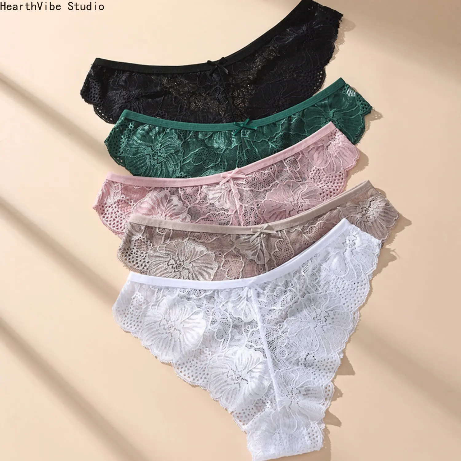 Women's 5pc Floral Lace Microfiber Cotton Underwear, HearthVibe Studio Sexy Sheer Low-Rise Hipster Cut Briefs, Bulk Pack Multicolor Cheeky Knickers Lingerie