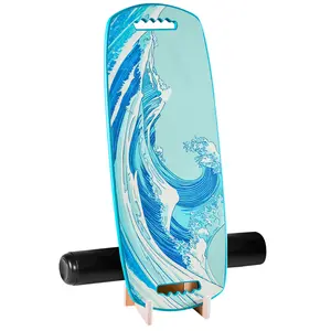 [Fahuac] 2-in-1 Balance Board & Roller Set, Solid Wood Wobble Board Trainer with Magnetic Adjustment System, Anti-Slip Top & Base, Portable Space-Saving Storage Base, Quick Position Changes for Core Workouts, Blue, 2-In-1 Board & Roller Set