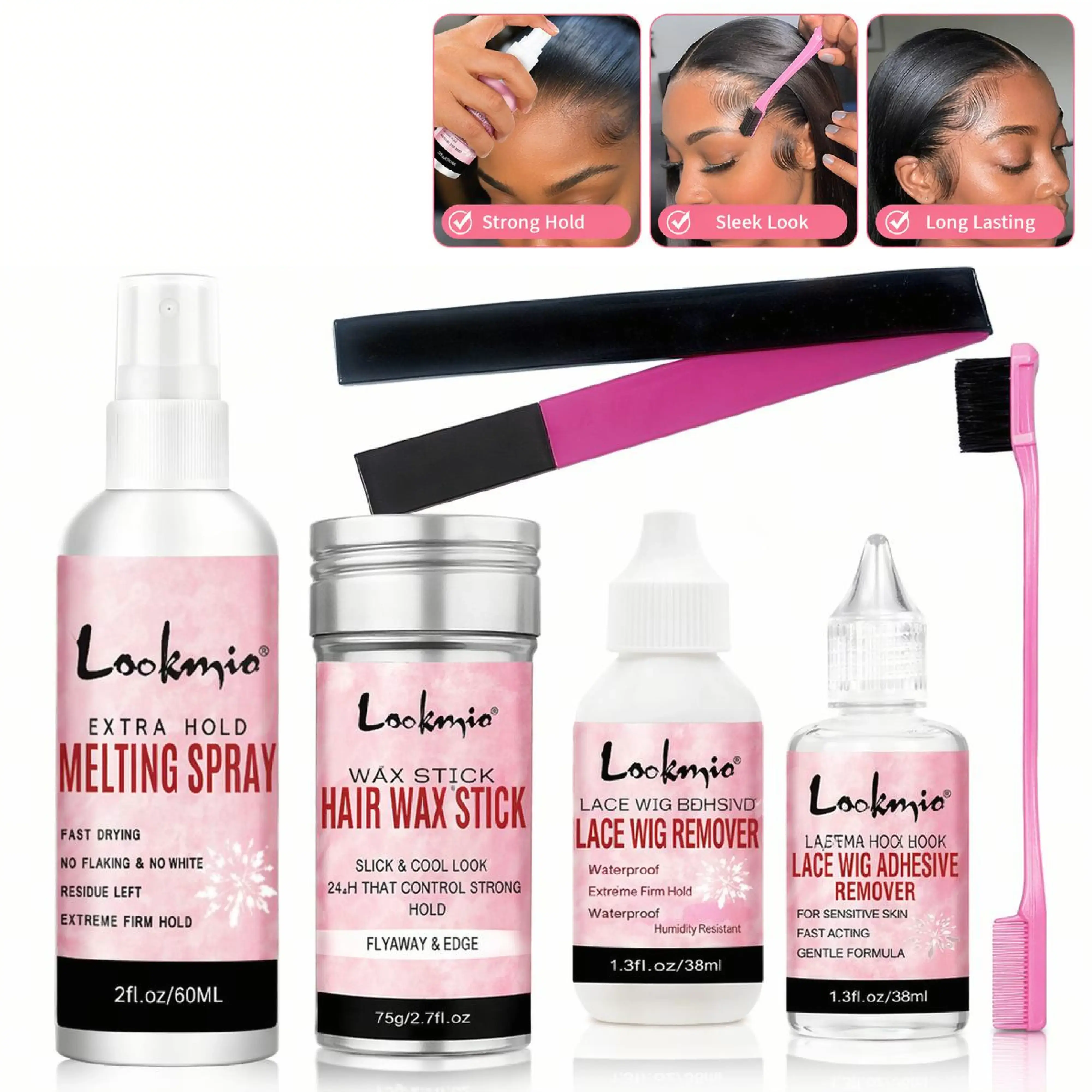6-Piece Complete Wig Install Kit, Wig Edge Styling Kit, Includes Lace Spray, Wax Stick, Glue, Remover, Elastic Bands and Edge Brush, Strong Hold & Easy Removal, Pro Formula for Natural Seamless Edges & Salon Finish #GLOBAL PICKS