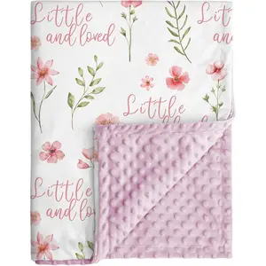 Floral Baby Blankets for Girls - Super Soft Minky Nursery Blanket, Double Layer Dotted Backing, Pink Lightweight 30 x 40 Inch Newborn Baby Bed Throw Blanket