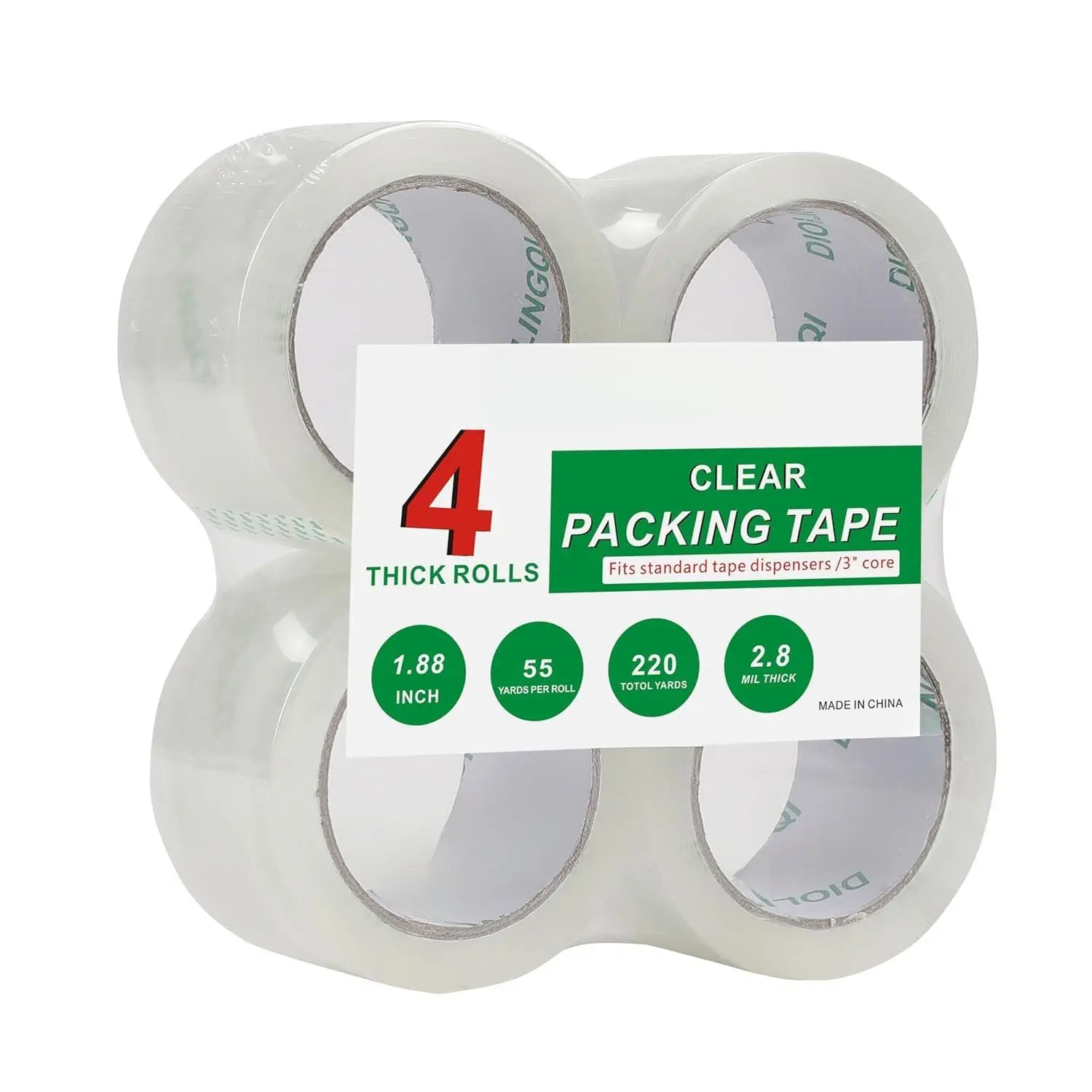 4 Rolls 55 Yards Roll,  220 Yards Clear Packing Tape, Heavy Duty Shipping Tape for Packaging Moving Sealing, 2.8 mil Thick, 1.88 inches Wide