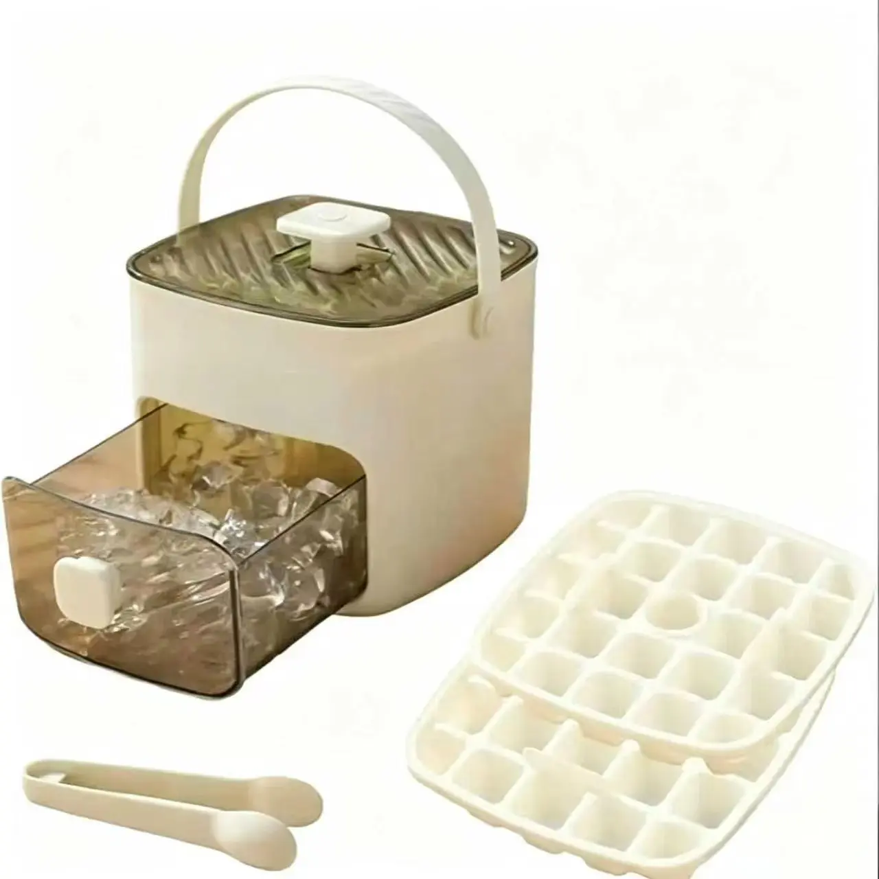 Press-type Ice Bucket Set, 1 Set 48-grid Ice Cube Tray with Lid & Storage Box & Ice Tongs, Ice Molds, Whiskey Ice Cubes Mold, Bar Utensils, Barware, Home Bar Accessories, Drink Accessories for Whiskey, Cocktail, Coffee & DIY