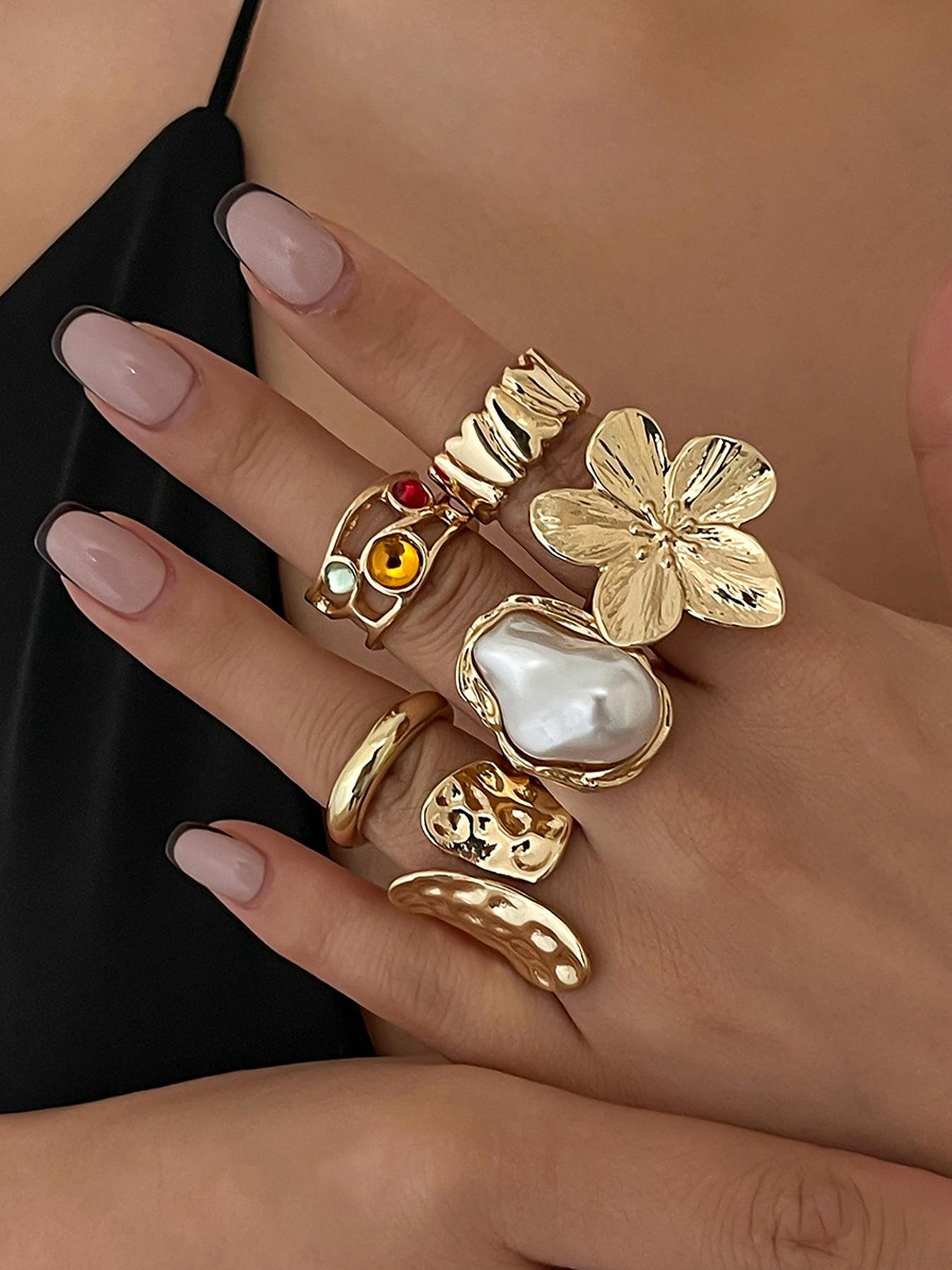 Women's Vintage Flower Design Cuff Ring, Fashionable Casual Jewelry for Party & Daily Wear, Trendy All-match & Exquisite Jewelry for Birthday Gift, Adjustable Rings