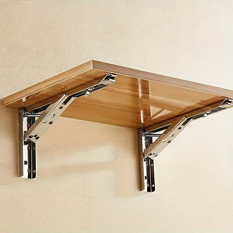 2pcs folding shelf brackets, heavy-duty stainless steel folding shelf brackets for bench tables, space-saving DIY brackets