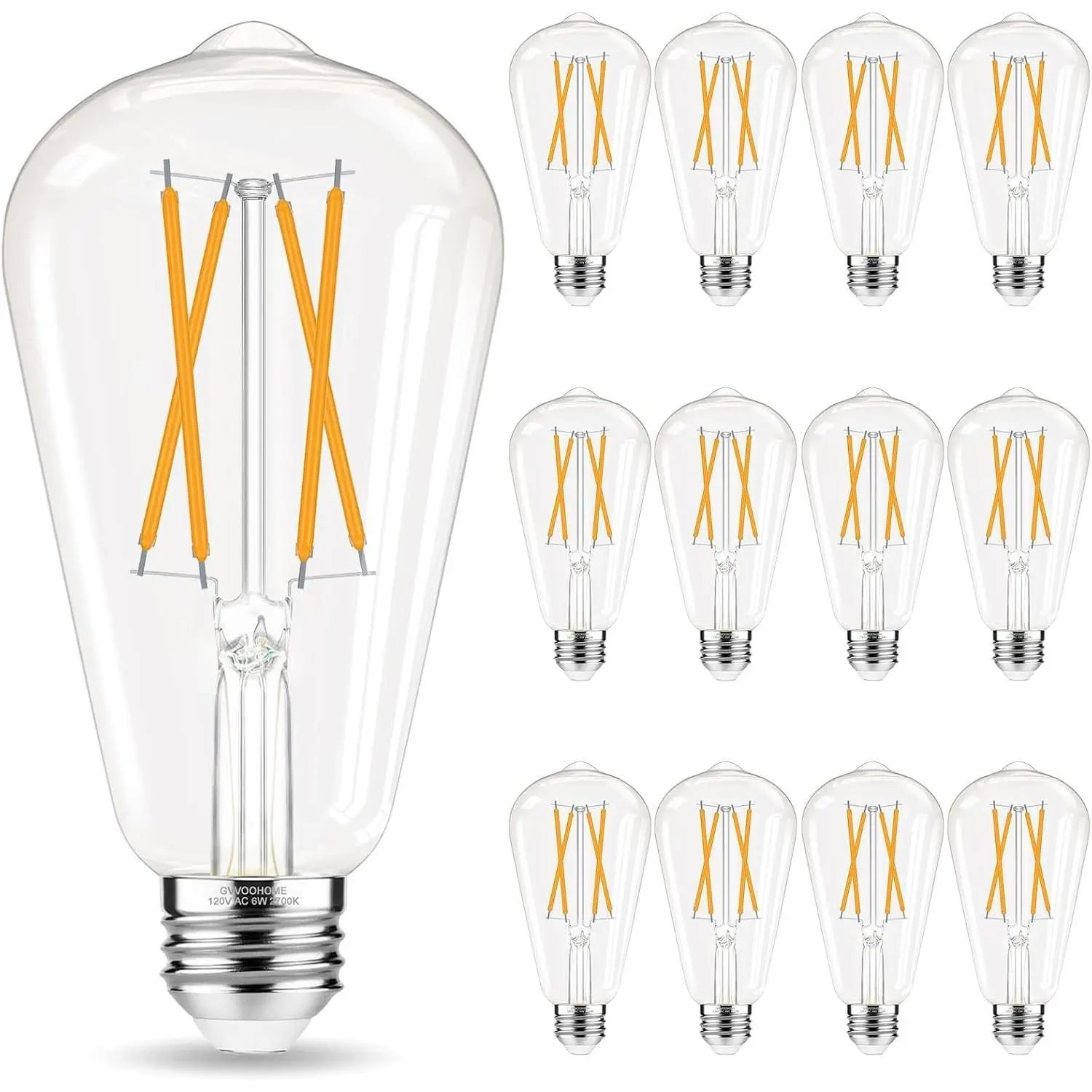 Edison Bulbs, E26 LED Bulb 60 watt Equivalent, Non-Dimmable, Soft White 2700K, ST58 Vintage Light Bulbs, 90+ CRI, 6W 600LM, E26 Medium Base, Clear Glass, 12 Pack