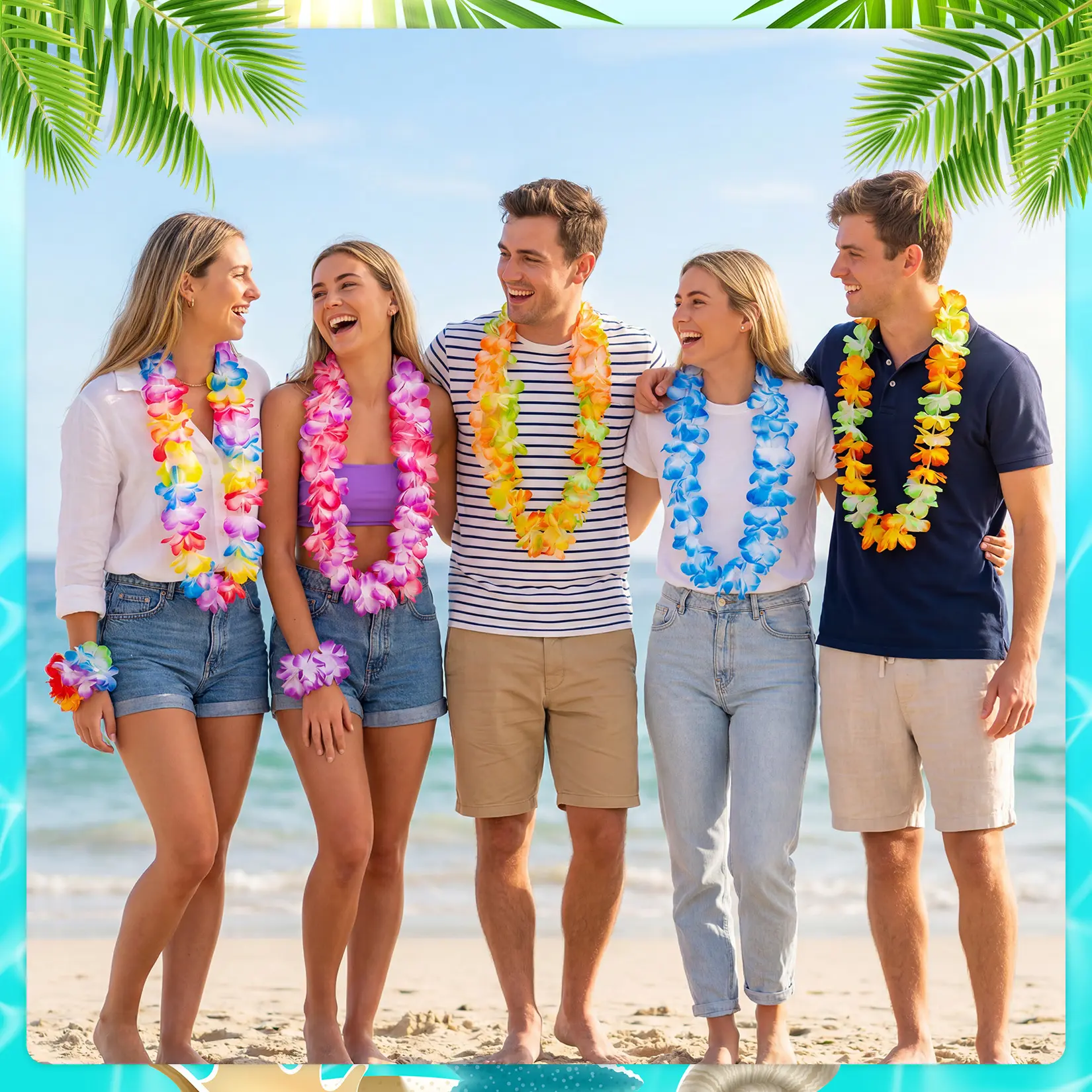 Garvee Bulk 120-Pack Hawaiian Artificial Flower Leis Necklaces – 12 Lively Solid Colors – 41'' & 45'' Length – Reusable Luau Party Decorations for Exotic Island, Beach, Pool, Summer, Birthday – Polyester