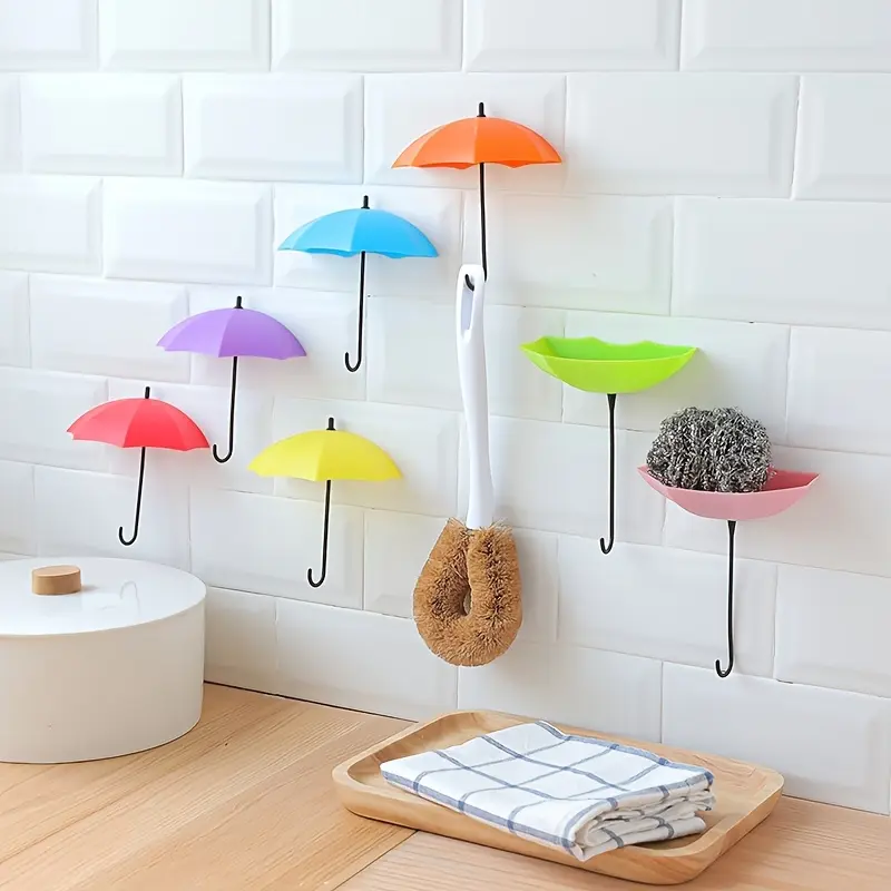 Umbrella Hook Nail-Free Cute Small Adhesive Hooks, Door Back Adhesive Hook Wall Hanging Hook - Suitable for Kitchen, Bathroom - Can Work Well - 3pcs, Utility Hooks