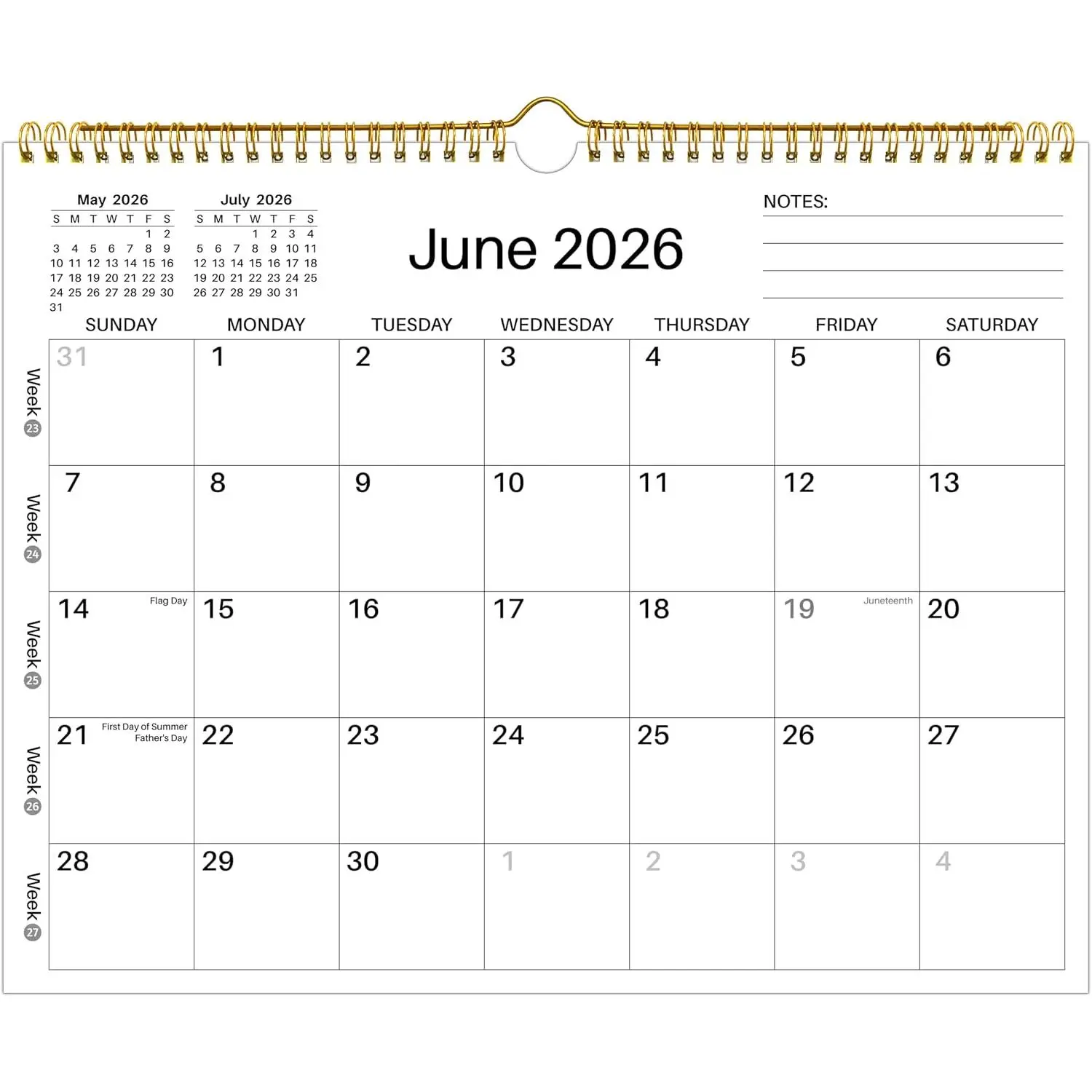 Wall Calendar 2026-2027 - June 2026 - December 2027, 19 Monthly Calendar 2026-2027, 14.6" x 11.42", with Large Daily Blocks, Thick Paper, Holidays, Week's Numbers& Notes, Minimalist Design