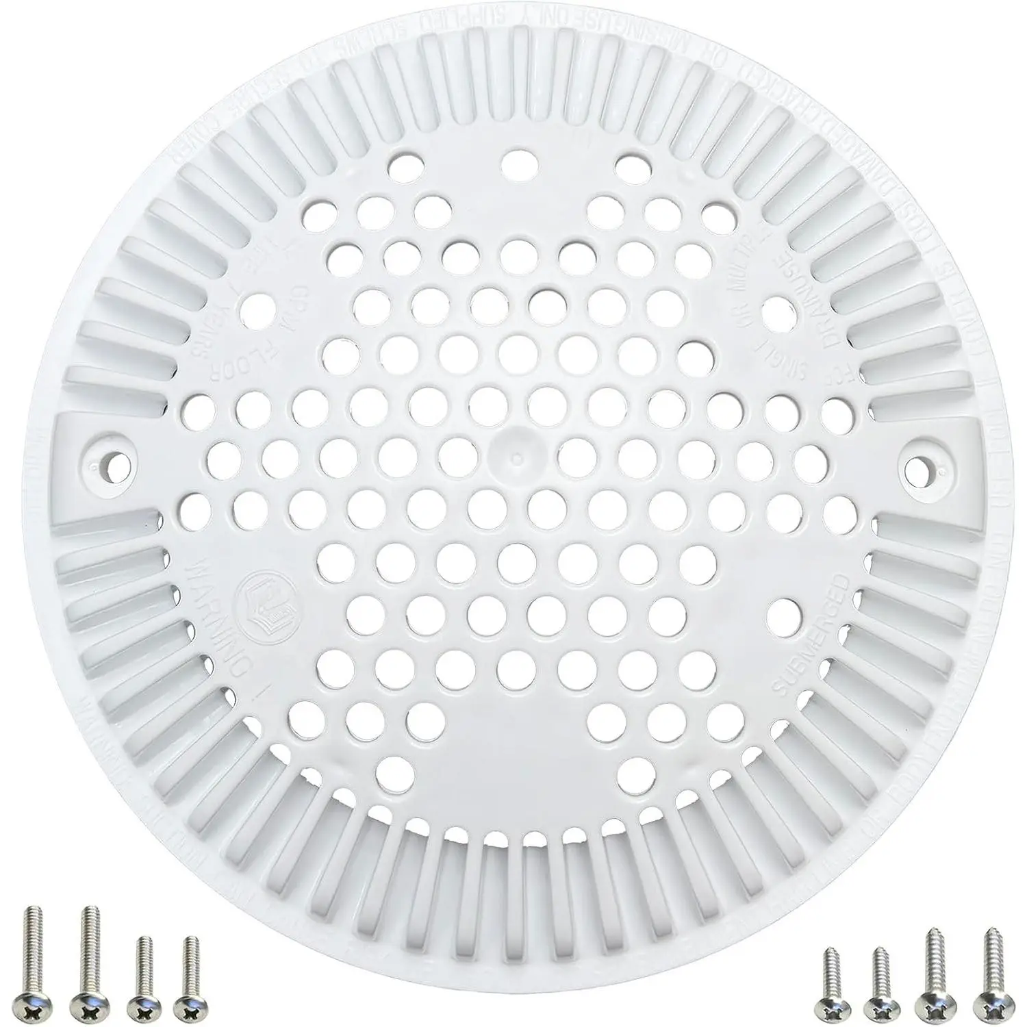 White Pool Main Drain Cover Replacement Compatible with Suction and Dual Outlet Systems, Universal Fit for Inground Pools, Heavy Duty ABS Plastic, Easy Snap-On Installation, Rust-Proof and UV Resistant