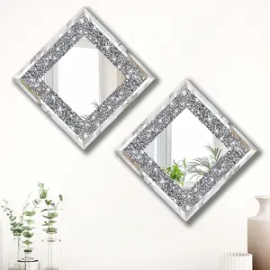 2pcs Modern European Luxury Rhombus Wall Mirror, Decorative Hanging Mirror for Living Room, Entryway, Dining Room, Home Decoration