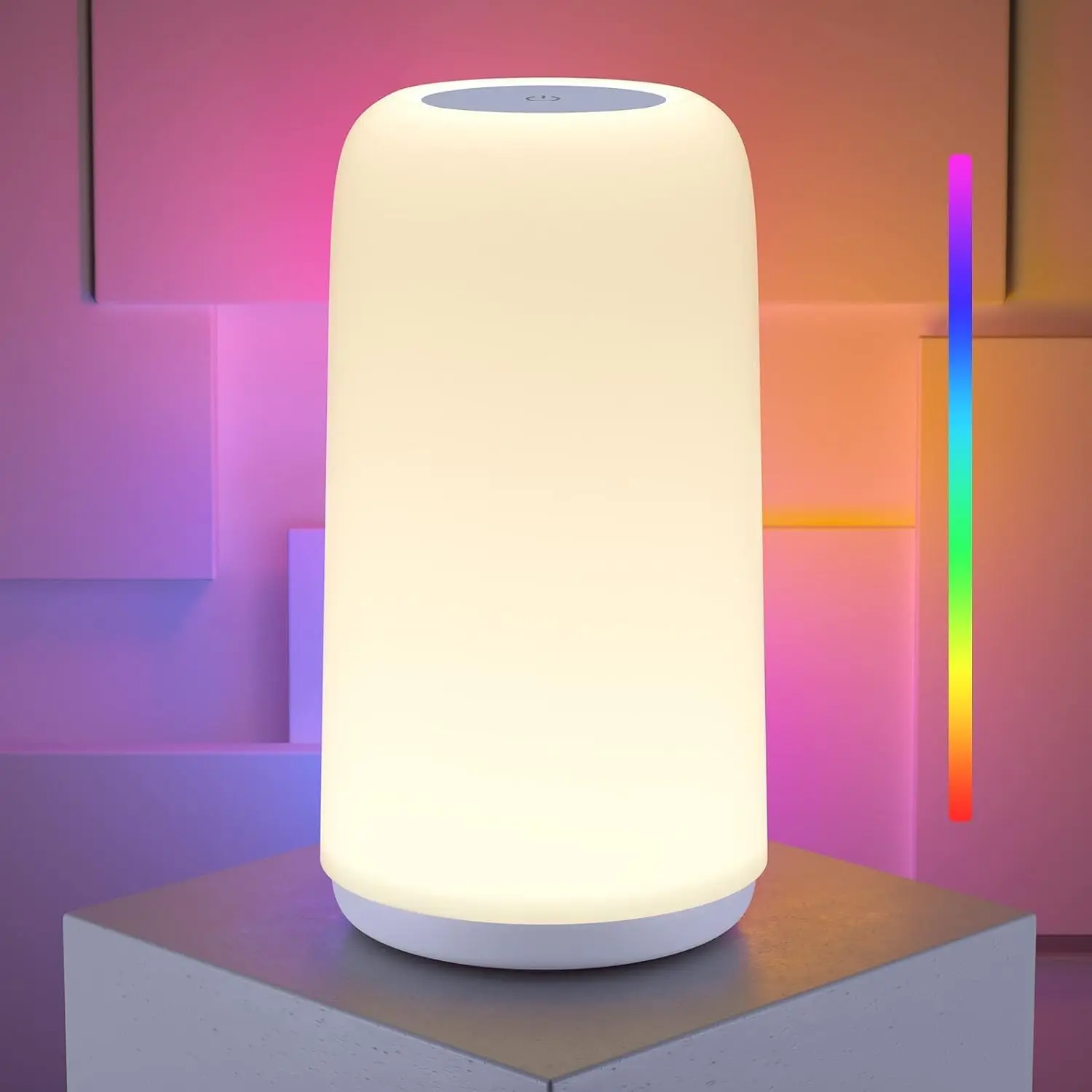 Touch-Control Bedside Table Lamp, [Fashionable Design & RGB Mode] Three-Level Dimmable Small Table Lamp, Suitable for Bedroom, LED with Warm White Light, Multi-Color Smart Bedside Lamp, Ideal for Living Room Home Gift