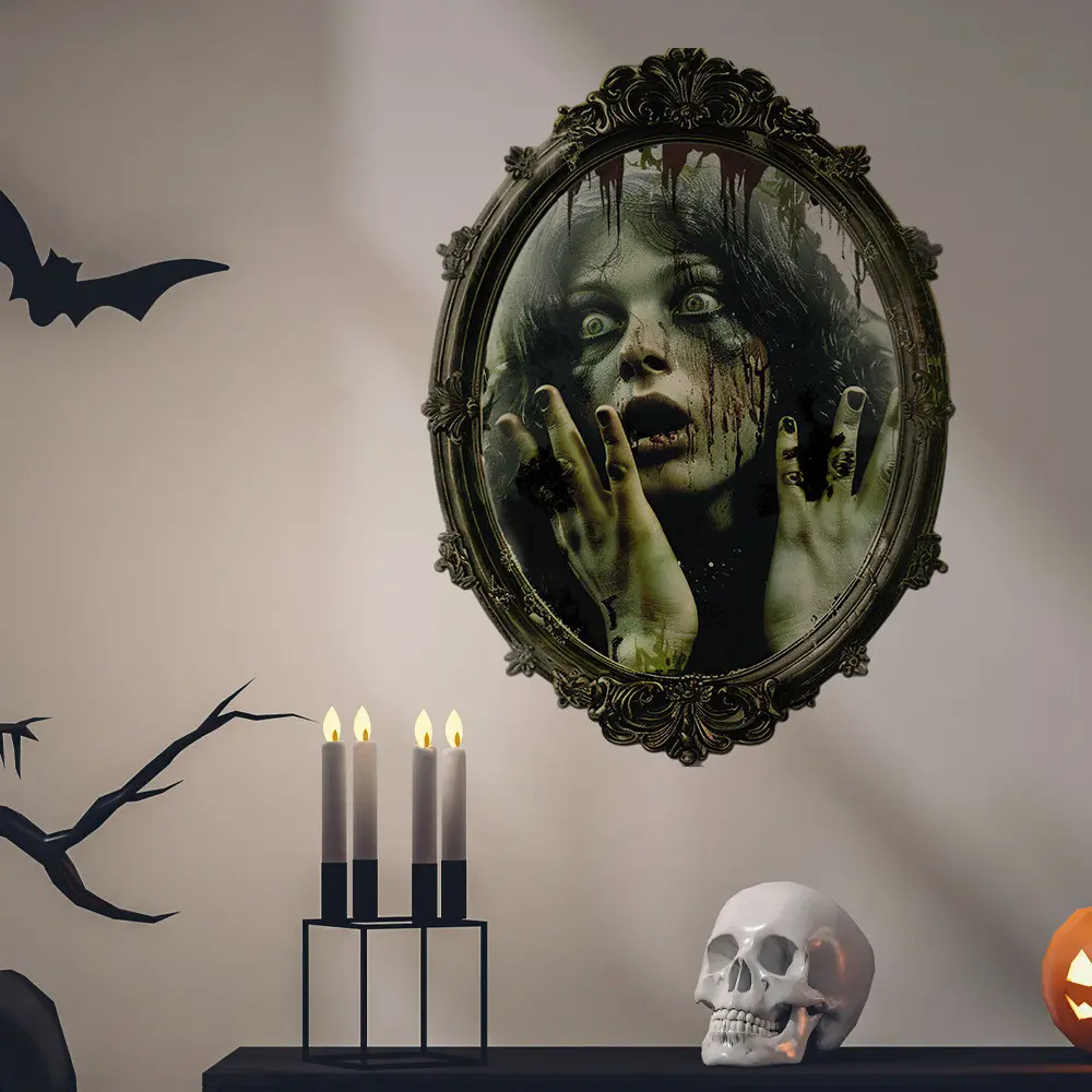 New Halloween Horror Frame Ghost Home Background Decoration Wall Sticker, Self-Adhesive, Perfect for Spooky Decor, Easy to Apply