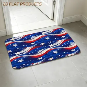 Patriotic Red White & Blue Star Pattern Doormat, Festive 4th of July Themed Entry Rug with Wavy Brushstroke Design, Available in Multiple Specifications, Ideal for Entryway Entrance Decor and National Holiday Home Use