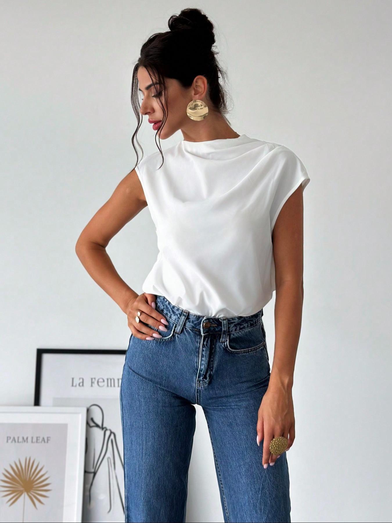 Women's Solid Color Blouse, Formal Basic Elegant Top for Work Office Business, Ladies Clothes for All Seasons, Casual Classy Top