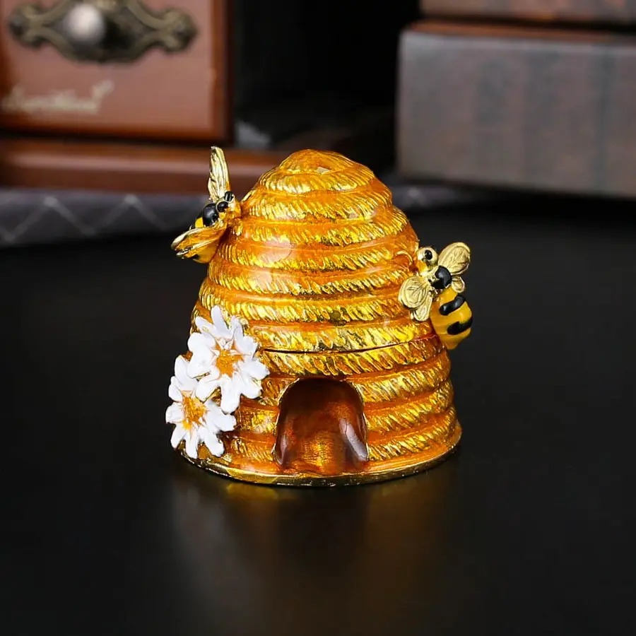 Enamel Honeycomb Jewelry Box, Rhinestone Bee Ornament Storage Containers, Organize Vanity Clutter, Small Rings Lost Solution, Trendy Farmhouse Home Decor