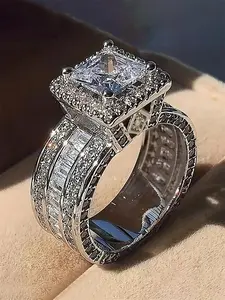 Elegant Water Drill Women's Engagement Ring, Classic 4 Prong Square Zircon Ring, Wedding Jewelry, Perfect Gift for Anniversaries
