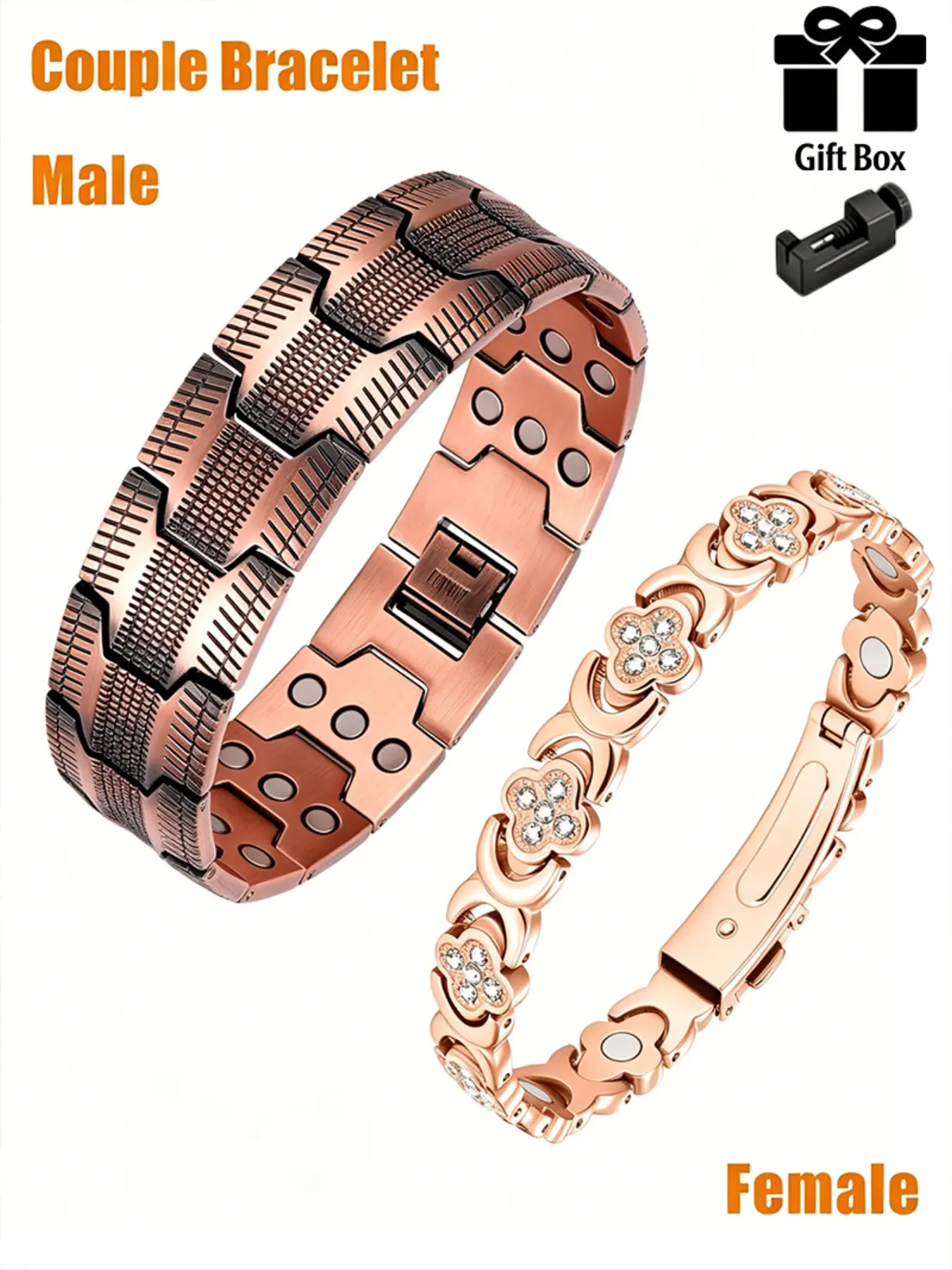 Unisex Pure Copper Magnetic Bracelet, Adjustable Couple Bangle, Classic Vintage Stackable Wristband, Anniversary Gift