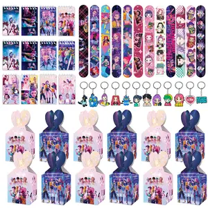 Korean cartoon girl group birthday party gift set of 4 pieces, specially for party favors, including 12 bracelets, 12 keychains, 12 candy boxes, and 12 cartoon notebooks, making the party feel more ceremonial.
