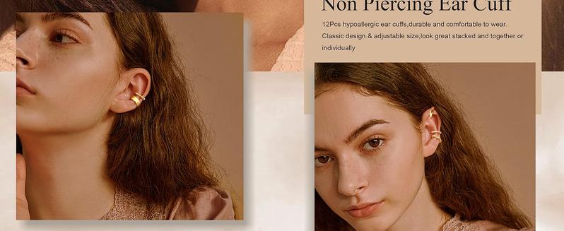 FUNRUN 12 Pcs Ear Cuffs Non Piercing for Women Adjustable Cuff Earrings Non Pierced Cubic Zirconia Ear Cuff Clip on Cartilage Fake Earrings Jewelry