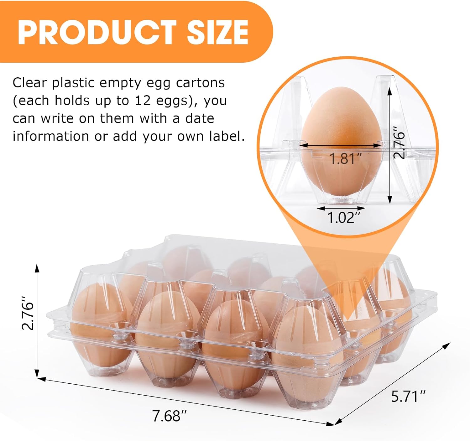100 Pack Plastic Egg Cartons  Bulk,1 Dozen Clear Empty Egg Cartons for Chicken Eggs 3x4 Grids, Egg Carton for Family, Chicken Farm, Markets Display