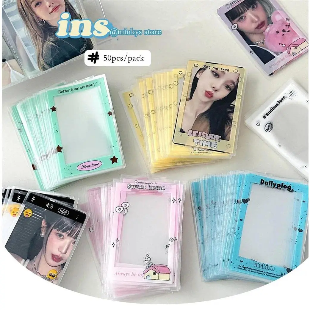Kawaii Ins Hot 50pcs Kpop Sleeves 3 inch Toploader Card Bag Photocard Sleeves Idol Photo Cards Protective Storage Bag