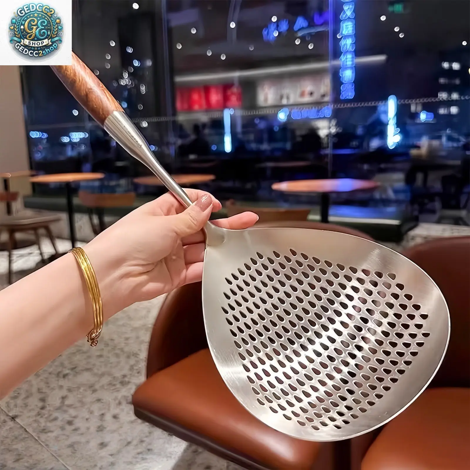 Large Stainless Steel Slotted Spoon - 1 Stainless Steel Spoon, Thick 1-Piece Camping Functional Tool with Long Handle, Durable Cooking Gear for Dumpling Prep, Pasta