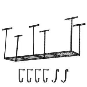 GARVEEAdjustable Overhead Garage Storage Racks in Various Sizes (2x8, 4x8, 4x6 FT) with 22"-40" Height Adjustment, Heavy Duty Metal Shelves, 660lbs Weight Capacity, Black Finish, Multiple Vertical Post Options