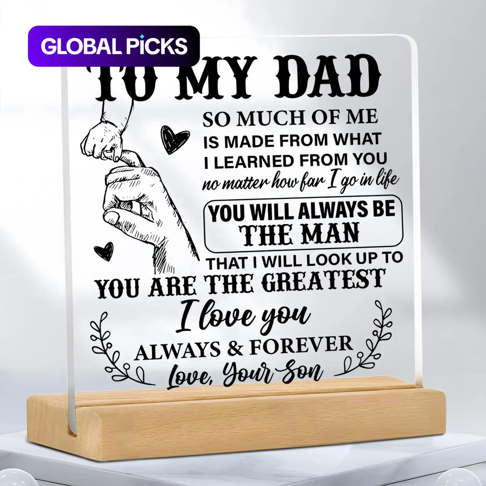 Dad Gift From Son Acrylic Desktop Plaque Sign To My Dad Quote Wood Base Desk Decor Father Appreciation Keepsake Birthday Fathers Day Christmas Home Decor Gifts Room Decor #GLOBAL PICKS